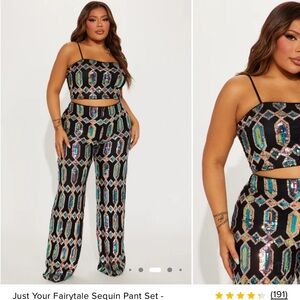 Fashion Nova Black and Multicolor Sequin Wide Leg Pants